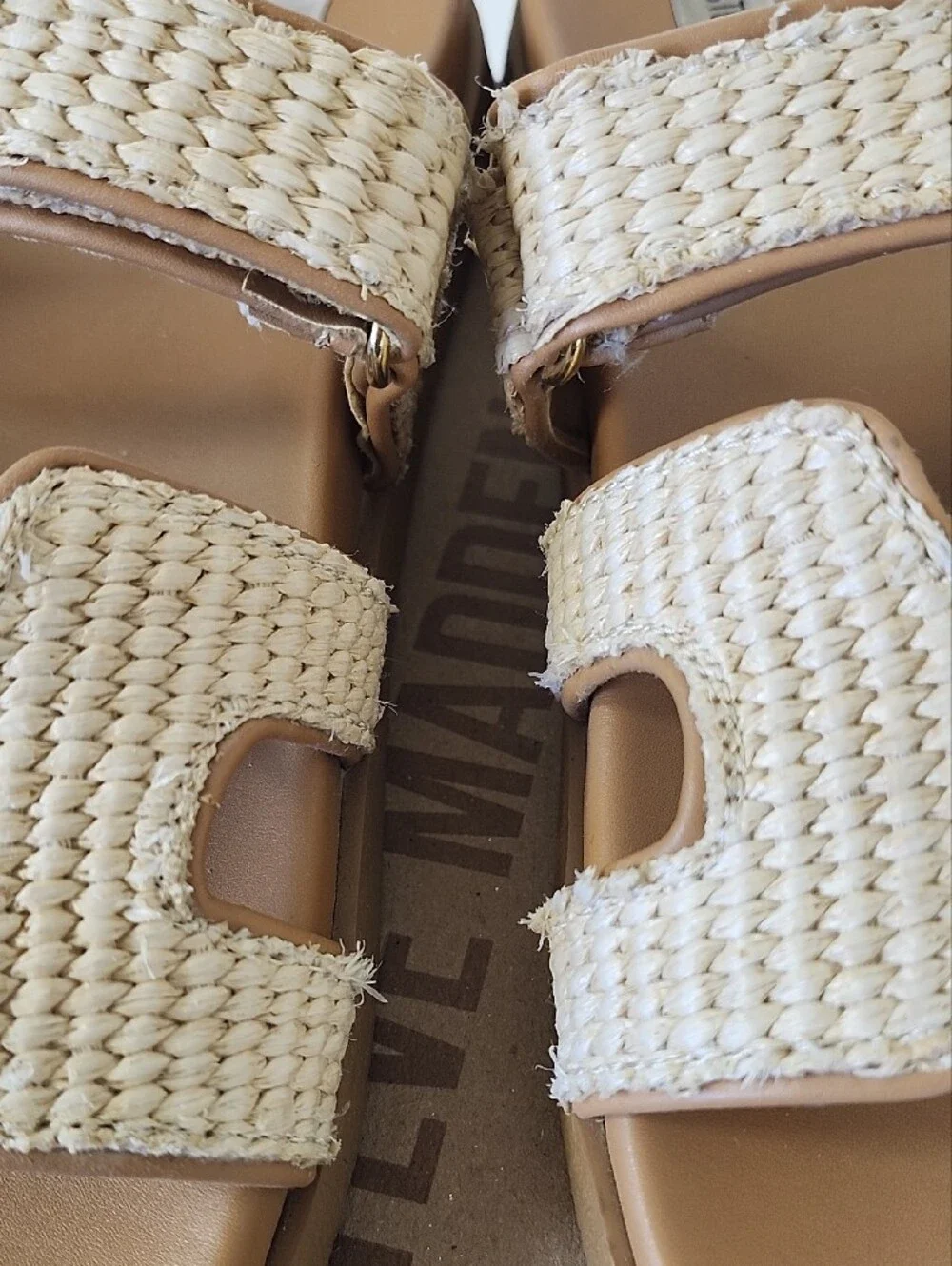 Steve Madden Mayven Natural Raffia Woven Slide Sandals